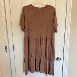 Brown Short Sleeve Tiered Dress
